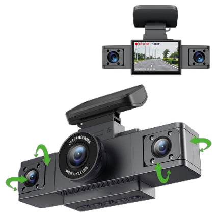 3-Inch HD 1080P Dash Cam - Front, Rear, and Left Recording, 19x12x8cm.