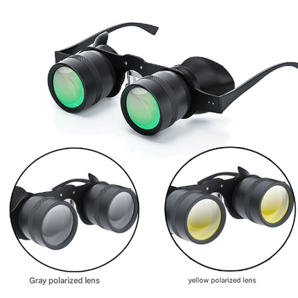 10x Telescope + Red Polarised + Grey Polarised Lens 10x HD Fishing Binocular Glasses - Polarized Zoom for Float Watching.
