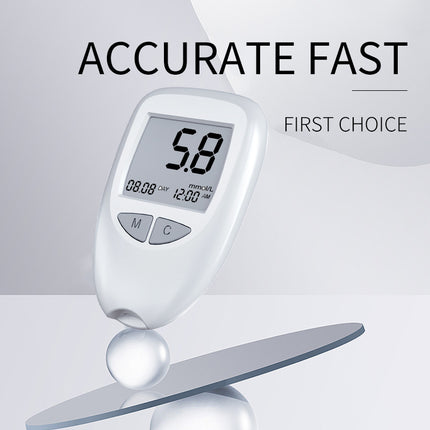 White Home Blood Glucose Meter - English Version Medical Automatic Blood Sugar Tester with Strips.