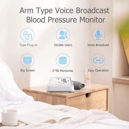 White Smart Upper Arm Blood Pressure Monitor - Medical Automatic BP Machine for Export.