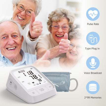 White Smart Upper Arm Blood Pressure Monitor - Medical Automatic BP Machine for Export.