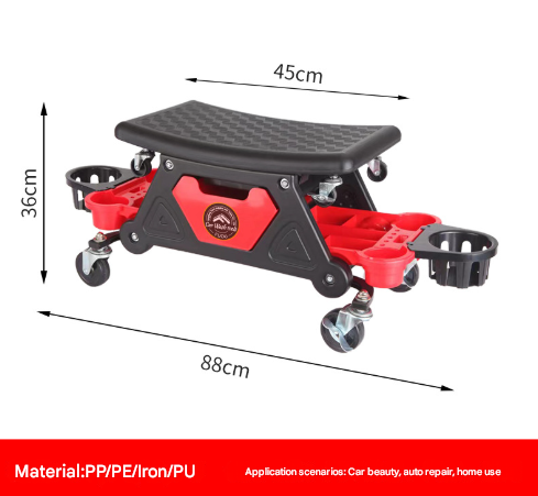 Divided Cup Holder Auto Repair Polishing Stool - Detachable Seat Car Wash Tool Creeper Stool.
