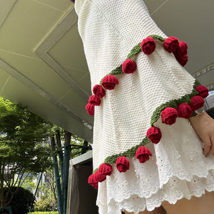 Handmade Rose Bouquet Blanket - Premium Finished Floral Nap Blanket, 113cm Diameter, 52 Flowers.
