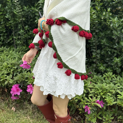 Handmade Rose Bouquet Blanket - Premium Finished Floral Nap Blanket, 113cm Diameter, 52 Flowers.