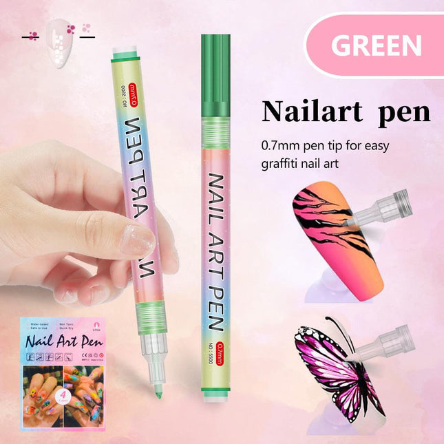 Green 0.7mm Nail Art Doodle Pen 12 Sticks- Single Color Acrylic Marker for Nail Design, No-Bake.