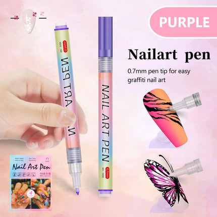 Purple 0.7mm Nail Art Doodle Pen 12 Sticks- Single Color Acrylic Marker for Nail Design, No-Bake.