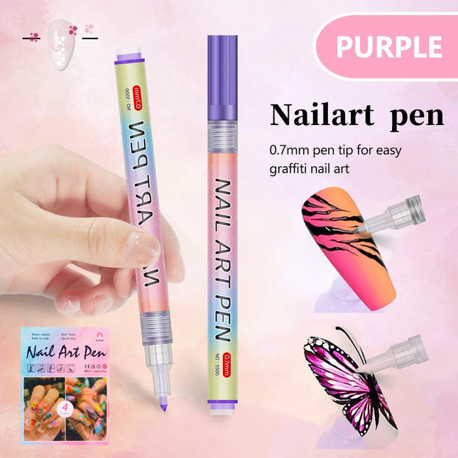 Purple 0.7mm Nail Art Doodle Pen 12 Sticks- Single Color Acrylic Marker for Nail Design, No-Bake.