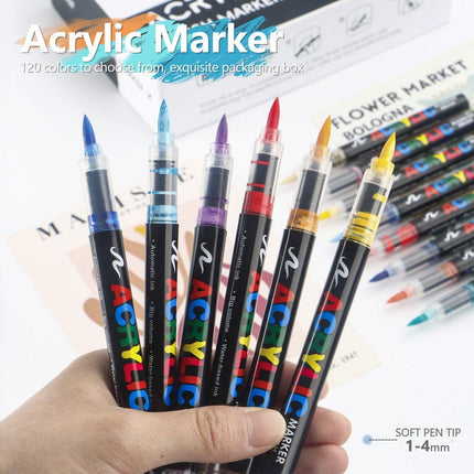 36 Colour Set Vibrant Cyan Acrylic Marker with Soft Brush Tip - 13.8 cm Professional Art Pen.