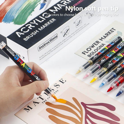 60 Colour Set Vibrant Cyan Acrylic Marker with Soft Brush Tip - 13.8 cm Professional Art Pen.