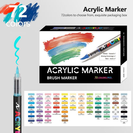 72 Colour Set Vibrant Cyan Acrylic Marker with Soft Brush Tip - 13.8 cm Professional Art Pen.