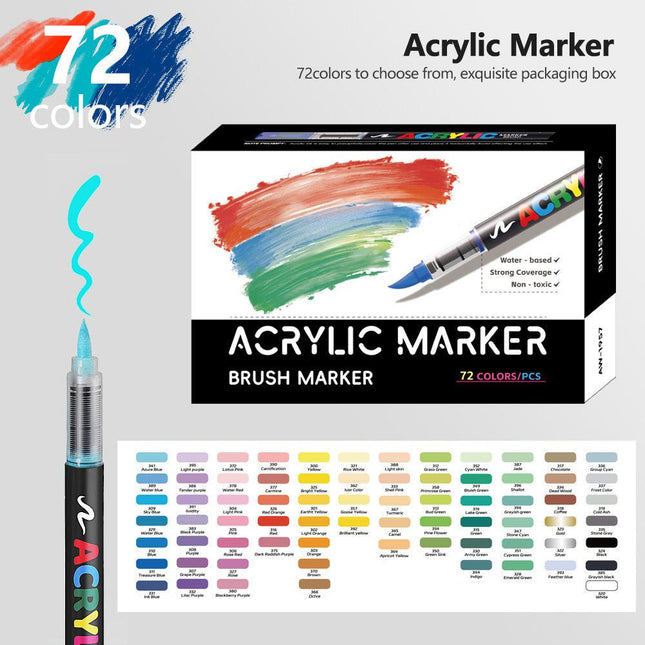 72 Colour Set Vibrant Cyan Acrylic Marker with Soft Brush Tip - 13.8 cm Professional Art Pen.