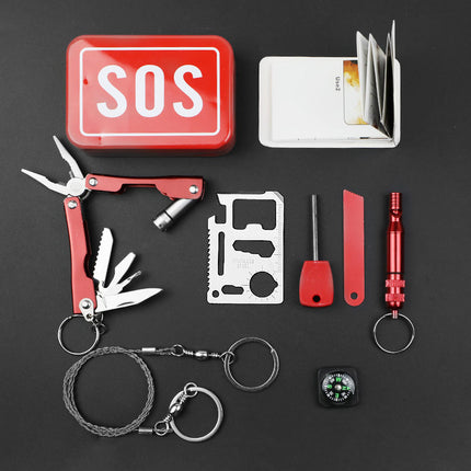Compact SOS Survival Kit - 194 g Emergency Multi-Tool Set for Outdoor Adventures.