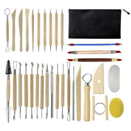 32-Piece Pottery Tool Set with Cloth Bag - DIY Clay Sculpting Kit for Kids.