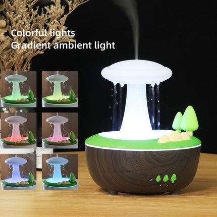 White Woodgrain Raindrop Mushroom Aroma Diffuser - 280mL Ultrasonic Humidifier with Colorful Lights.