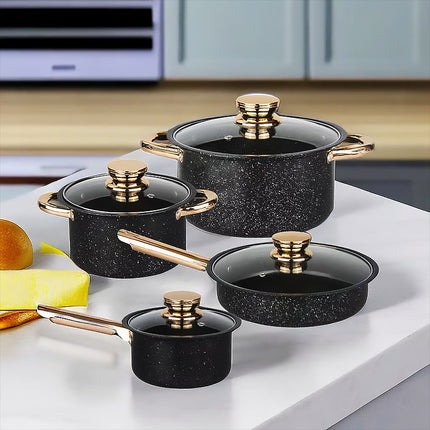 8-Piece Stainless Steel Cookware Set with Maifan Stone Non-Stick Coating.