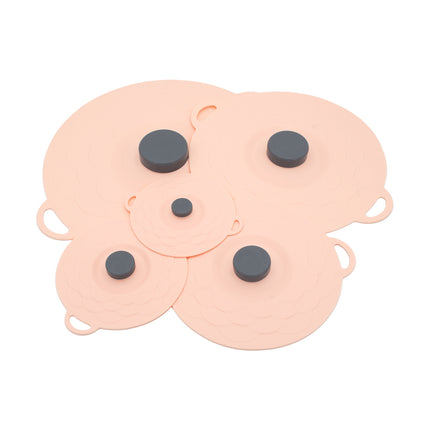 Pink Two-Set Five-Piece Silicone Fresh-Keeping Lids - Heat-Resistant, Anti-Spill, and Dust-Proof.