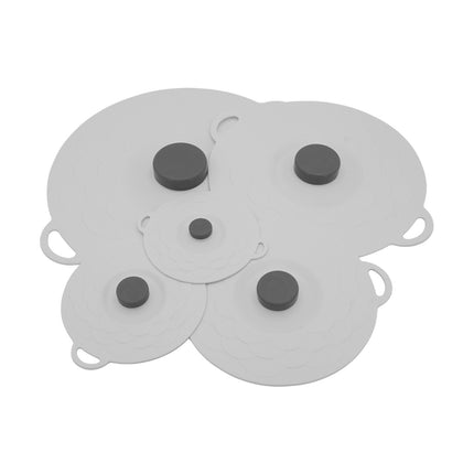 Grey Two-Set Five-Piece Silicone Fresh-Keeping Lids - Heat-Resistant, Anti-Spill, and Dust-Proof.