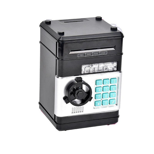 Black Children's Mini Safe Piggy Bank with Fingerprint and Password Lock.