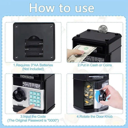 Dark Blue Children's Mini Safe Piggy Bank with Fingerprint and Password Lock.