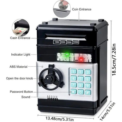 Dark Blue Children's Mini Safe Piggy Bank with Fingerprint and Password Lock.
