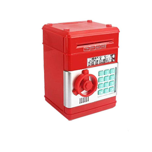 Red Children's Mini Safe Piggy Bank with Fingerprint and Password Lock.