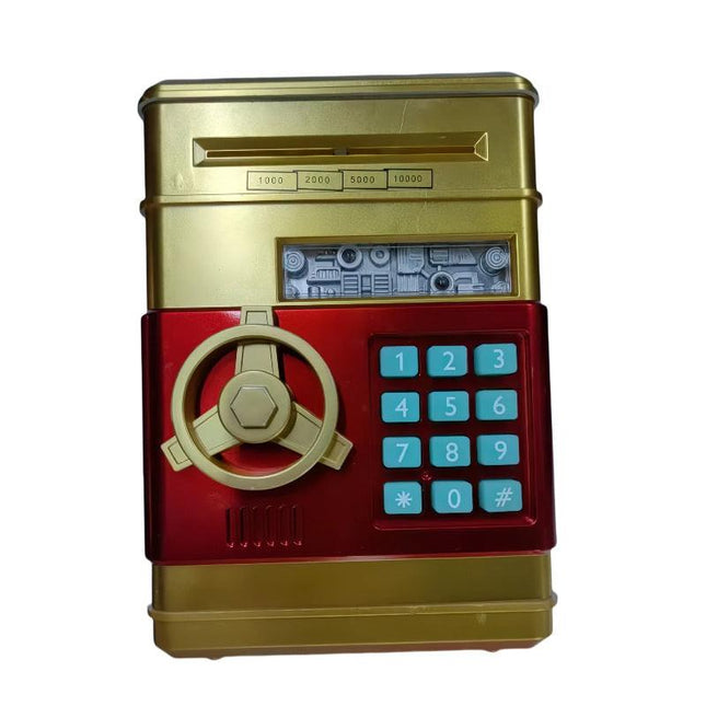 Gold Children's Mini Safe Piggy Bank with Fingerprint and Password Lock.