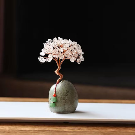 White Crystal Natural Crystal Wealth Tree - 12cm Feng Shui Decor, Elegant Office Desk Ornament.