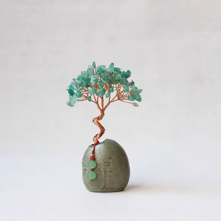 Tungling Jade Natural Crystal Wealth Tree - 12cm Feng Shui Decor, Elegant Office Desk Ornament.
