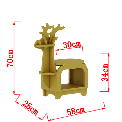 Yellow Small Creative Reindeer-Shaped Solid Wood Bookshelf for Kids.