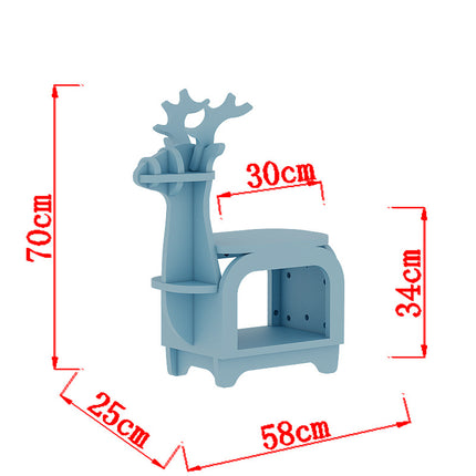 Blue Small Creative Reindeer-Shaped Solid Wood Bookshelf for Kids.