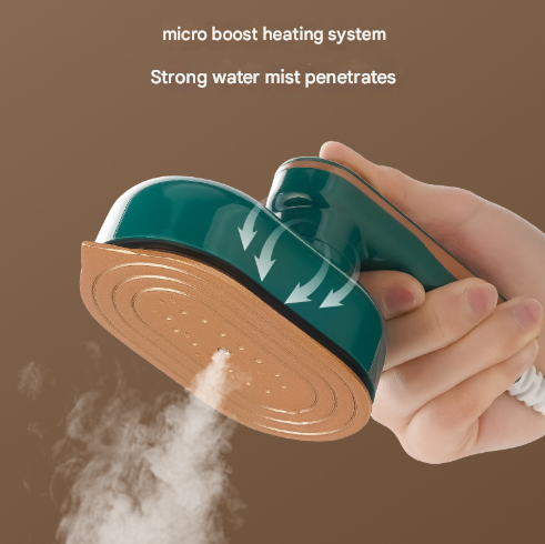 Green Mini Handheld Steam Iron - Portable Garment Steamer.