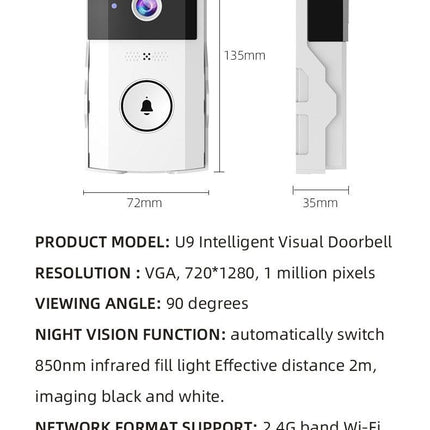 Transparent Rain Cover + Doorbell Combination HD Wireless Video Doorbell with Long-Lasting Battery.