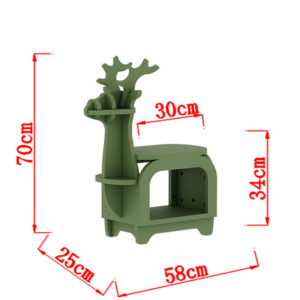 Green Small Creative Reindeer-Shaped Solid Wood Bookshelf for Kids.