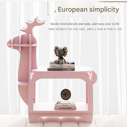 Green Small Creative Reindeer-Shaped Solid Wood Bookshelf for Kids.
