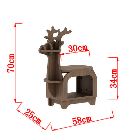 Sub Black Walnut Trumpet Creative Reindeer-Shaped Solid Wood Bookshelf for Kids.