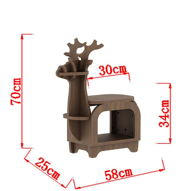 Sub Black Walnut Trumpet Creative Reindeer-Shaped Solid Wood Bookshelf for Kids.
