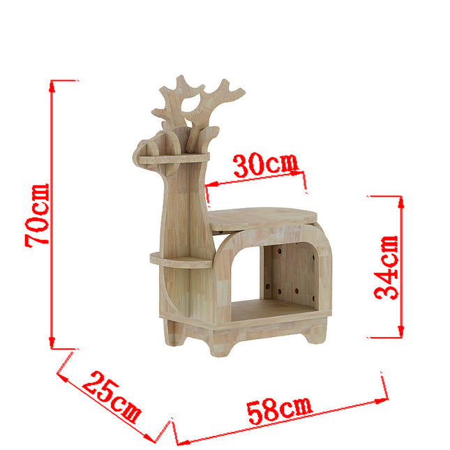 Oak Planking Small Creative Reindeer-Shaped Solid Wood Bookshelf for Kids.