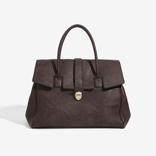 Coffee Brown Spacious Women's PU Leather Tote Bag with Laptop Compartment.