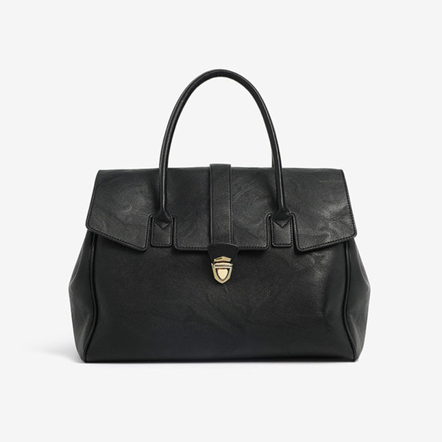 Black Spacious Women's PU Leather Tote Bag with Laptop Compartment.