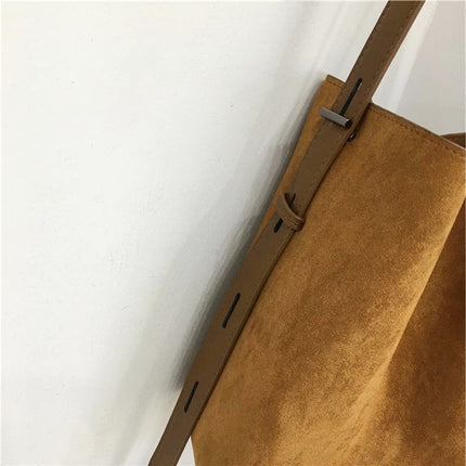 Light Brown Vintage Leopard Suede Bucket Bag for Women with Crossbody Strap.
