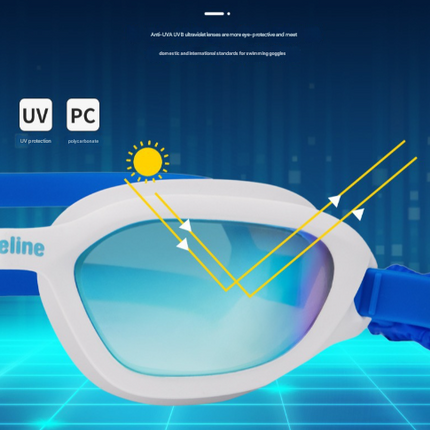 Blue-green Premium Full-View Anti-Fog Adult Swim Goggles with Transparent Case.