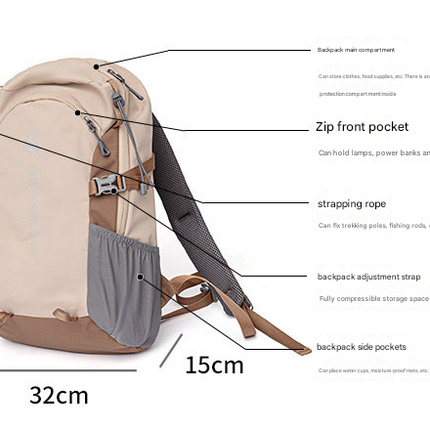 Balck-white 20L Lightweight Hiking Backpack for Camping, Travel, and Commuting.
