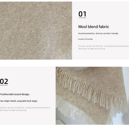 Coffee Versatile Fringed Faux Wool Triangle Shawl - Warm Knitted Scarf.