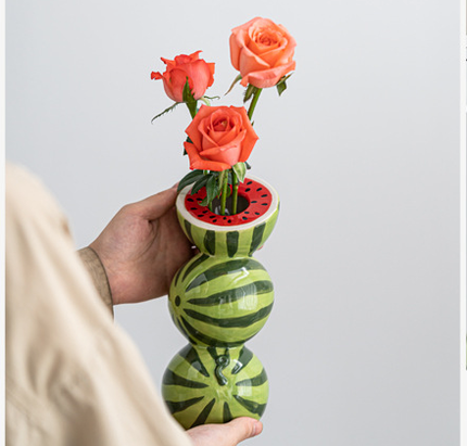 Watermelon Nordic-Style Minimalist Fruit and Flower Vase - Modern Home Decor.