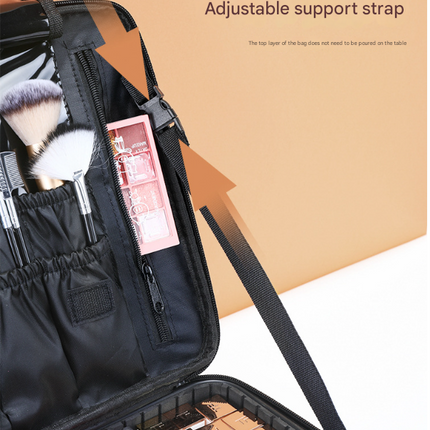 Black Oxford Fabric Makeup Case with Mirror and Partitions - All-in-One Tool Box.