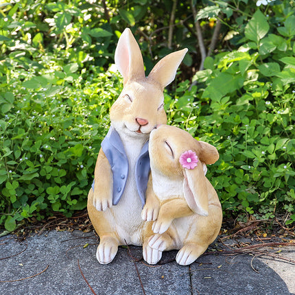Kisses Rabbits Cute Rabbit Resin Garden Ornament - Charming Outdoor Decor.