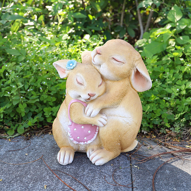 Hug Rabbits Cute Rabbit Resin Garden Ornament - Charming Outdoor Decor.