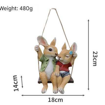 Cartoon Rabbit Couple Swing Garden Ornament - Charming Resin Decor.