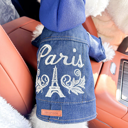 XS-Approximately 2kg Paris Denim Vest Jacket for Dogs and Cats - Spring, Summer, and Autumn Wear.