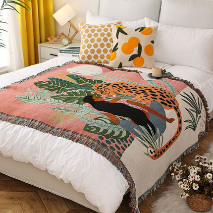 Cheetah Girl INS-Style Illustrated Line Blanket - Multi-Use Design.